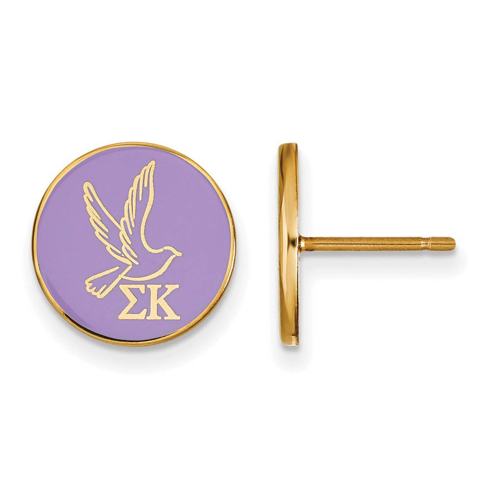 14K Plated Silver Sigma Kappa Purple Enamel Dove Post Earrings, Item E17385 by The Black Bow Jewelry Co.