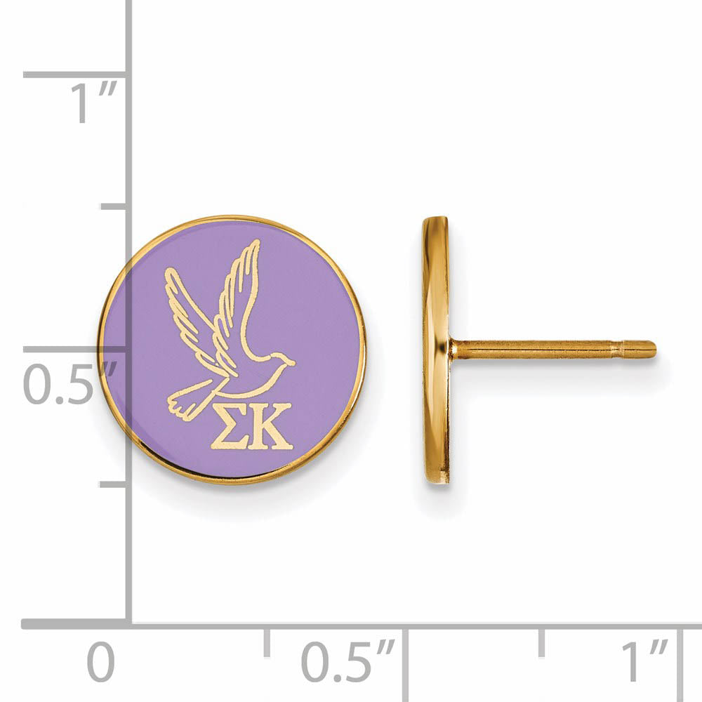 Alternate view of the 14K Plated Silver Sigma Kappa Purple Enamel Dove Post Earrings by The Black Bow Jewelry Co.