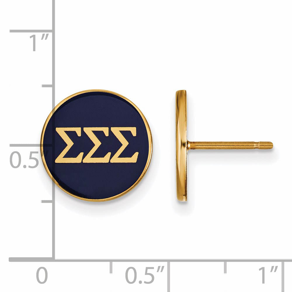 Alternate view of the 14K Plated Silver, Royal Purple Enamel Sigma Sigma Sigma Post Earrings by The Black Bow Jewelry Co.