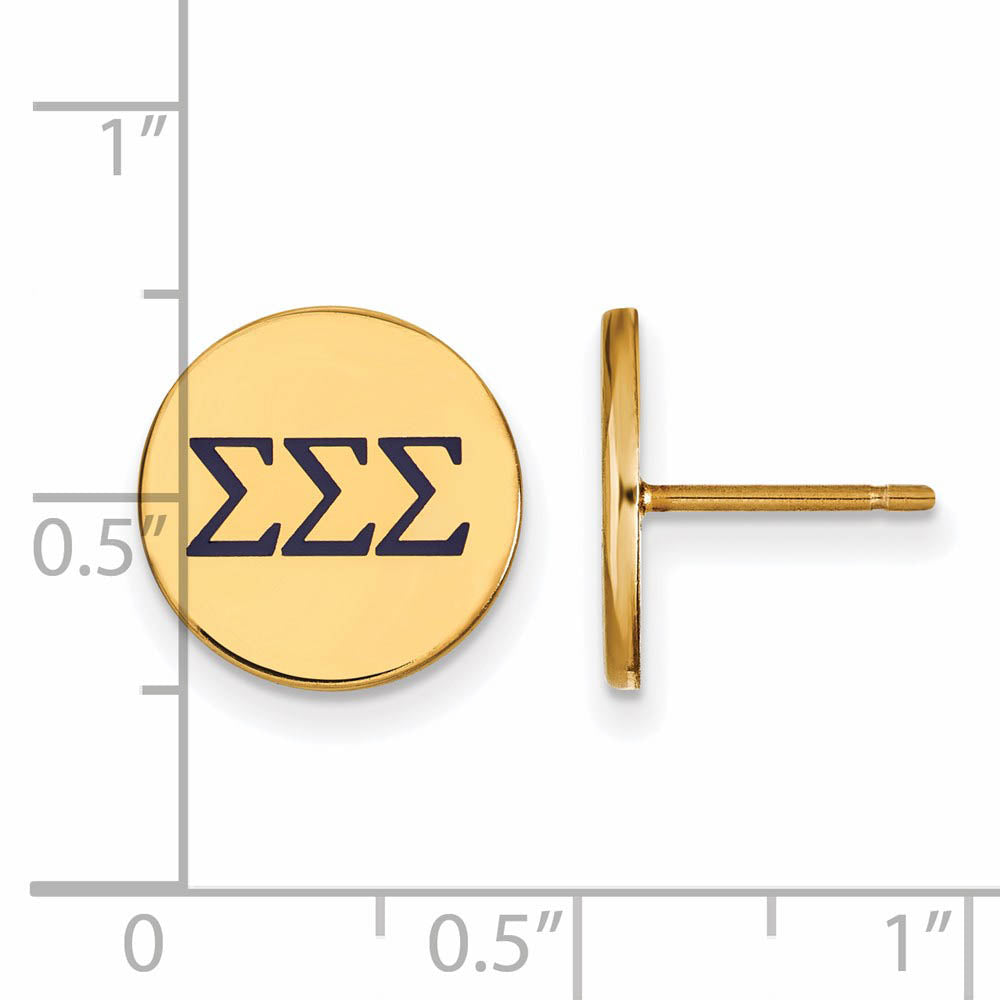 Alternate view of the 14K Plated Silver Sigma Sigma Sigma Purple Enamel Post Earrings by The Black Bow Jewelry Co.