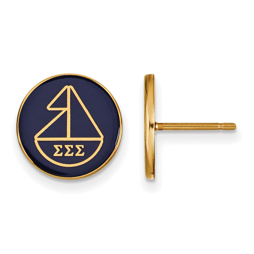 14K Plated Silver Sigma Sigma Sigma Enamel Sailboat Post Earrings, Item E17392 by The Black Bow Jewelry Co.