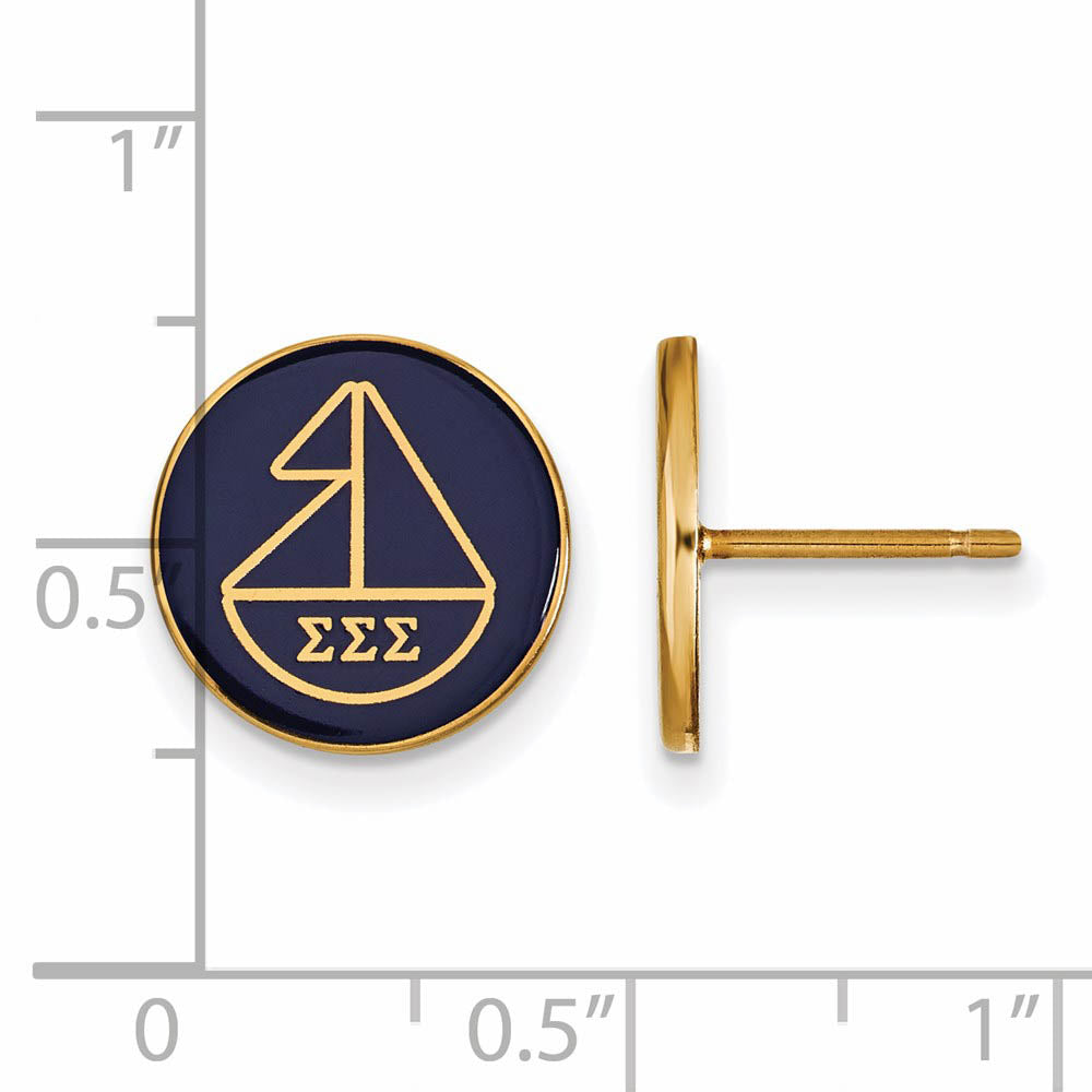 Alternate view of the 14K Plated Silver Sigma Sigma Sigma Enamel Sailboat Post Earrings by The Black Bow Jewelry Co.