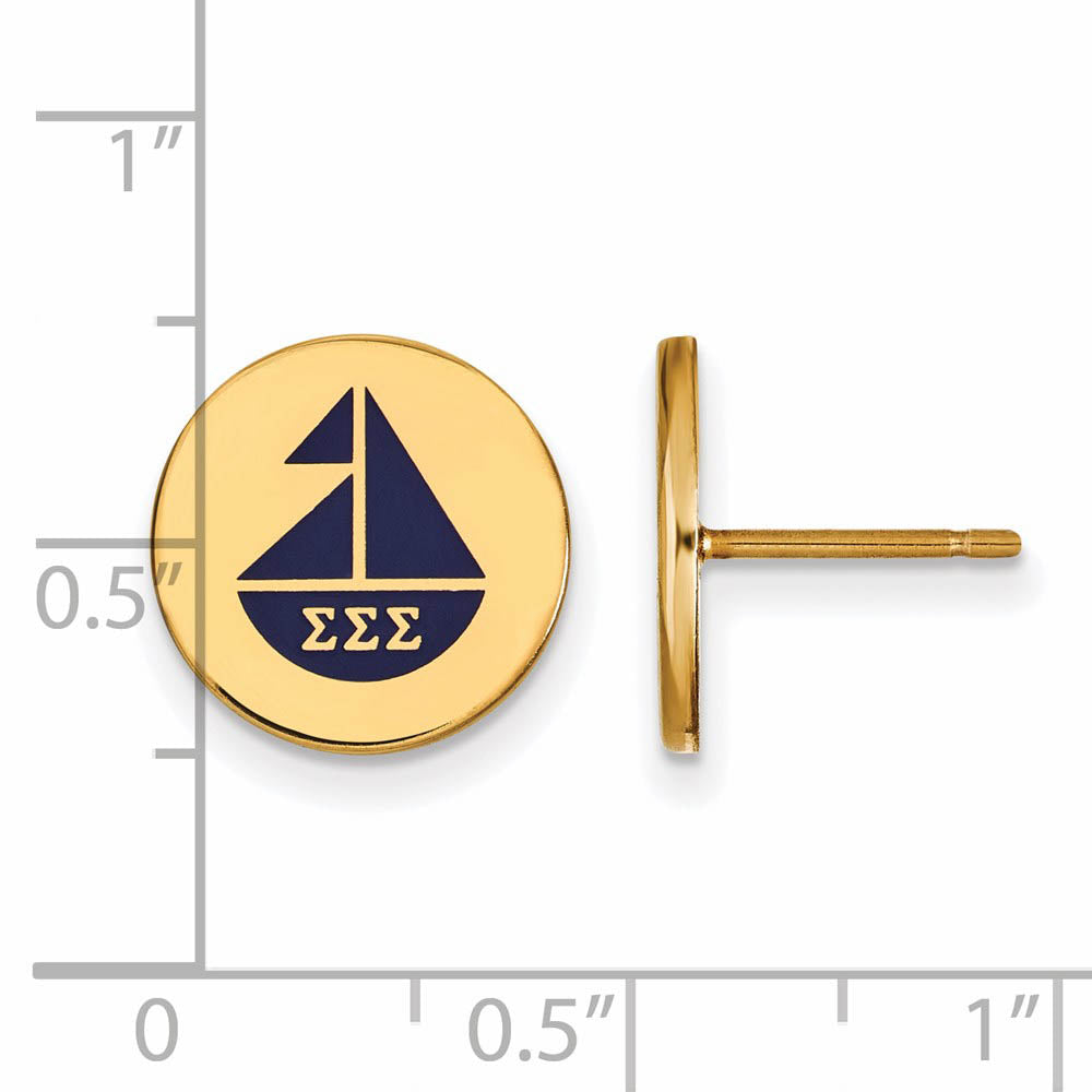 Alternate view of the 14K Plated Silver & Enamel Sigma Sigma Sigma Sailboat Post Earrings by The Black Bow Jewelry Co.