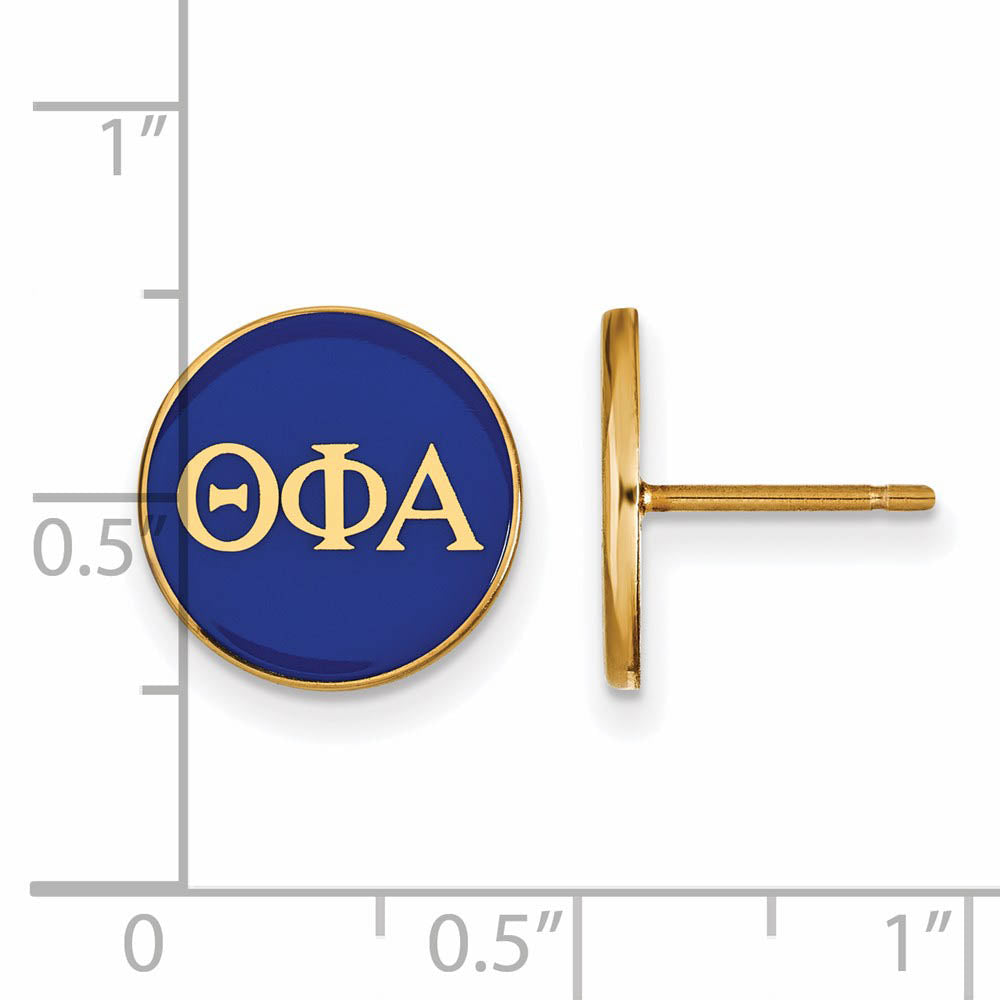 Alternate view of the 14K Plated Silver, Blue Enamel Theta Phi Alpha Post Earrings by The Black Bow Jewelry Co.