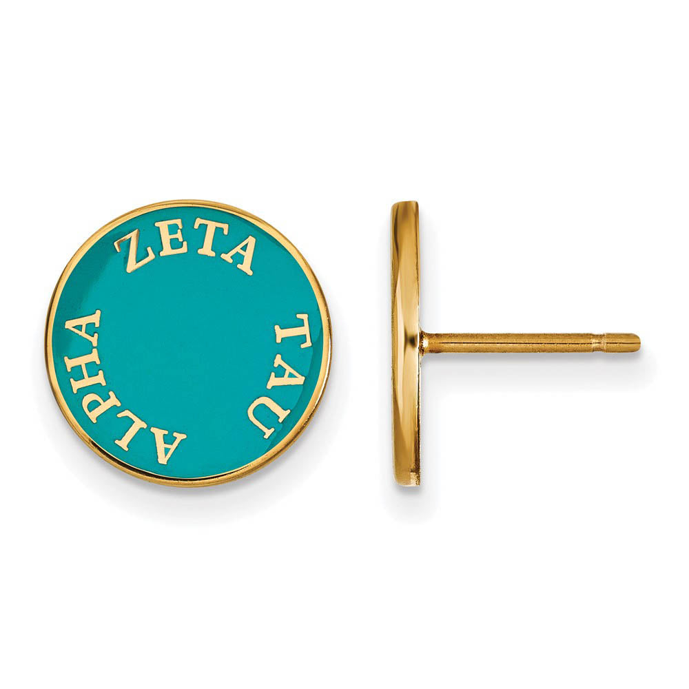 14K Plated Silver & Blue-Green Enamel Zeta Tau Alpha Post Earrings, Item E17401 by The Black Bow Jewelry Co.