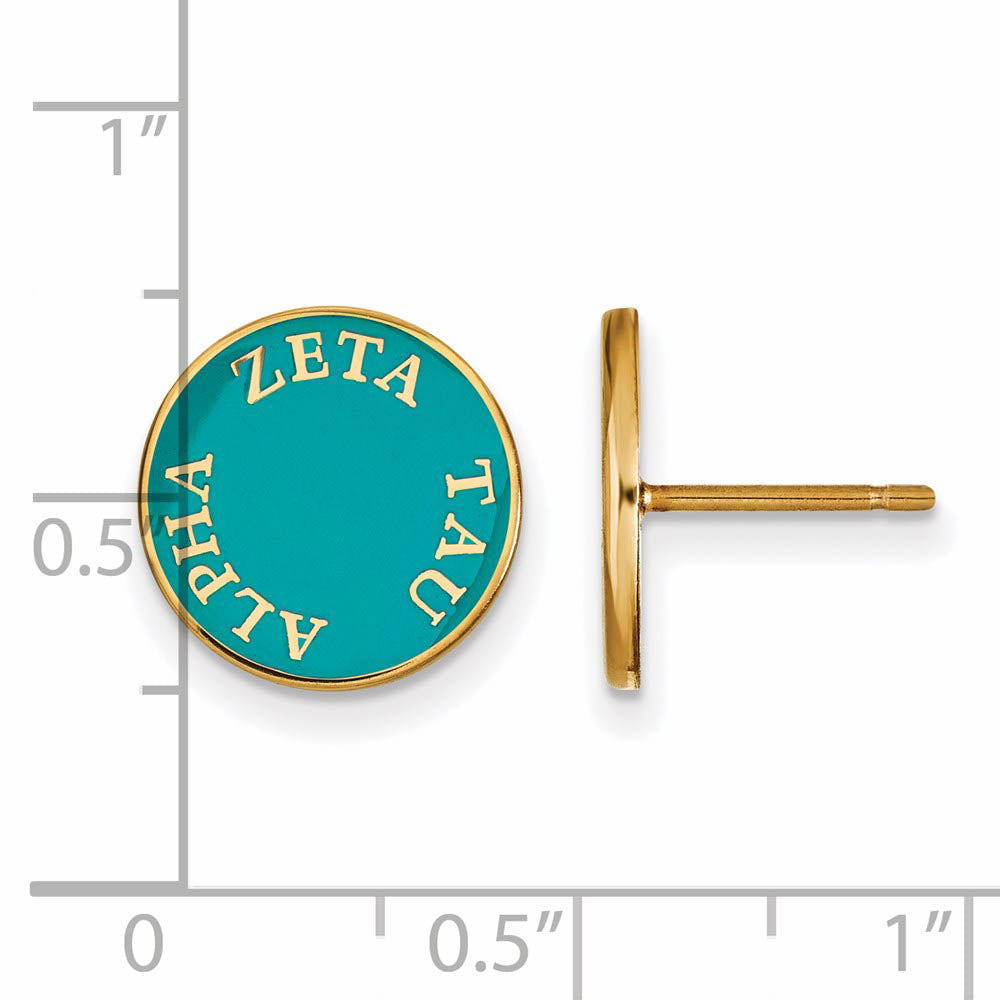 Alternate view of the 14K Plated Silver & Blue-Green Enamel Zeta Tau Alpha Post Earrings by The Black Bow Jewelry Co.