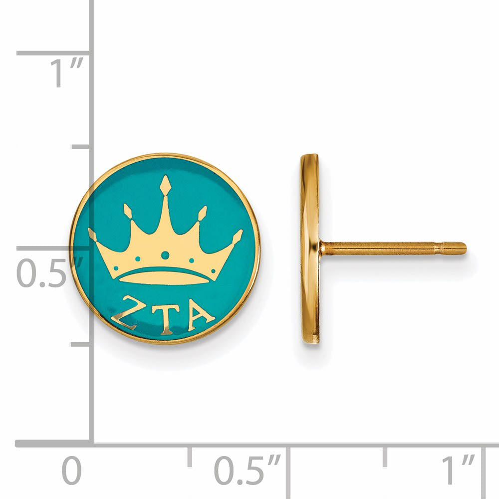 Alternate view of the 14K Plated Silver & Enamel Zeta Tau Alpha Crown Post Earrings by The Black Bow Jewelry Co.