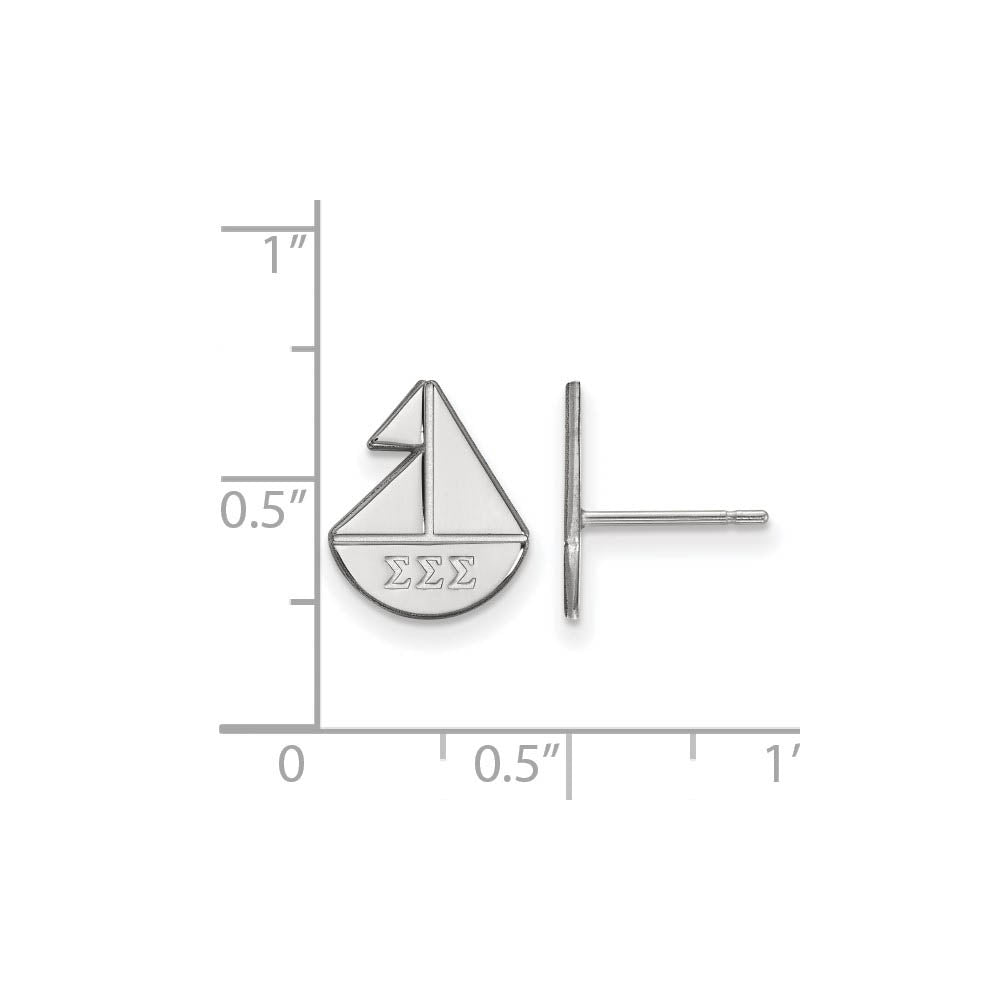 Alternate view of the Sterling Silver Sigma Sigma Sigma XS Post Earrings by The Black Bow Jewelry Co.
