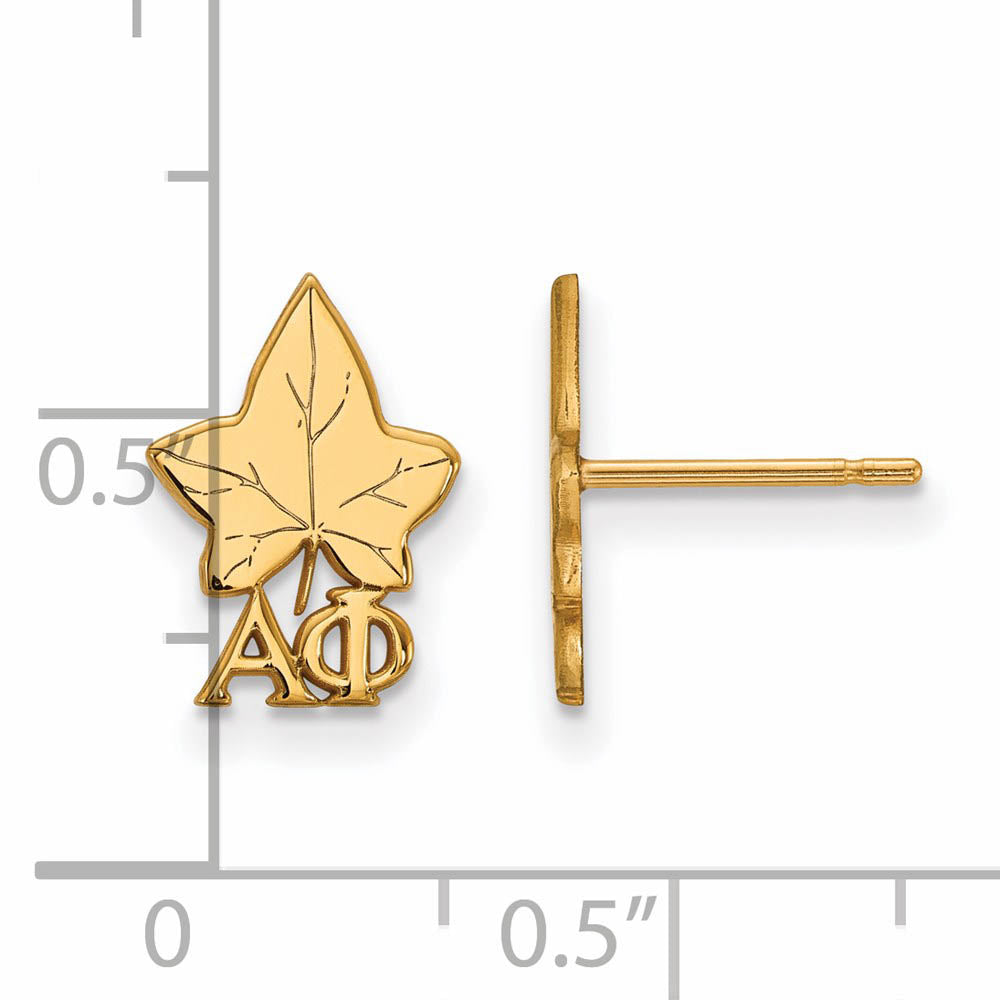 Alternate view of the 14K Plated Silver Alpha Phi XS Post Earrings by The Black Bow Jewelry Co.