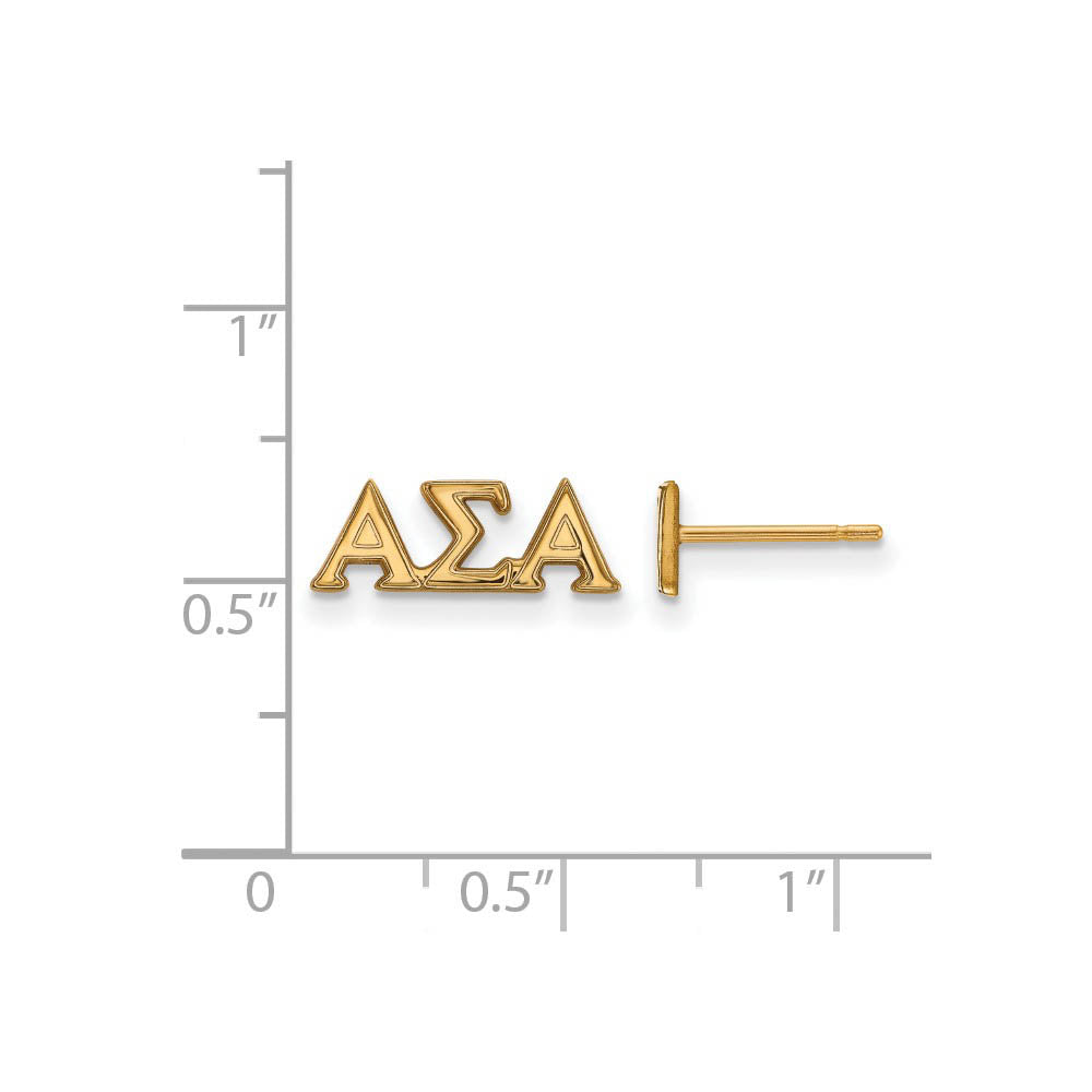 Alternate view of the 14K Plated Silver Alpha Sigma Alpha XS Greek Letters Post Earrings by The Black Bow Jewelry Co.