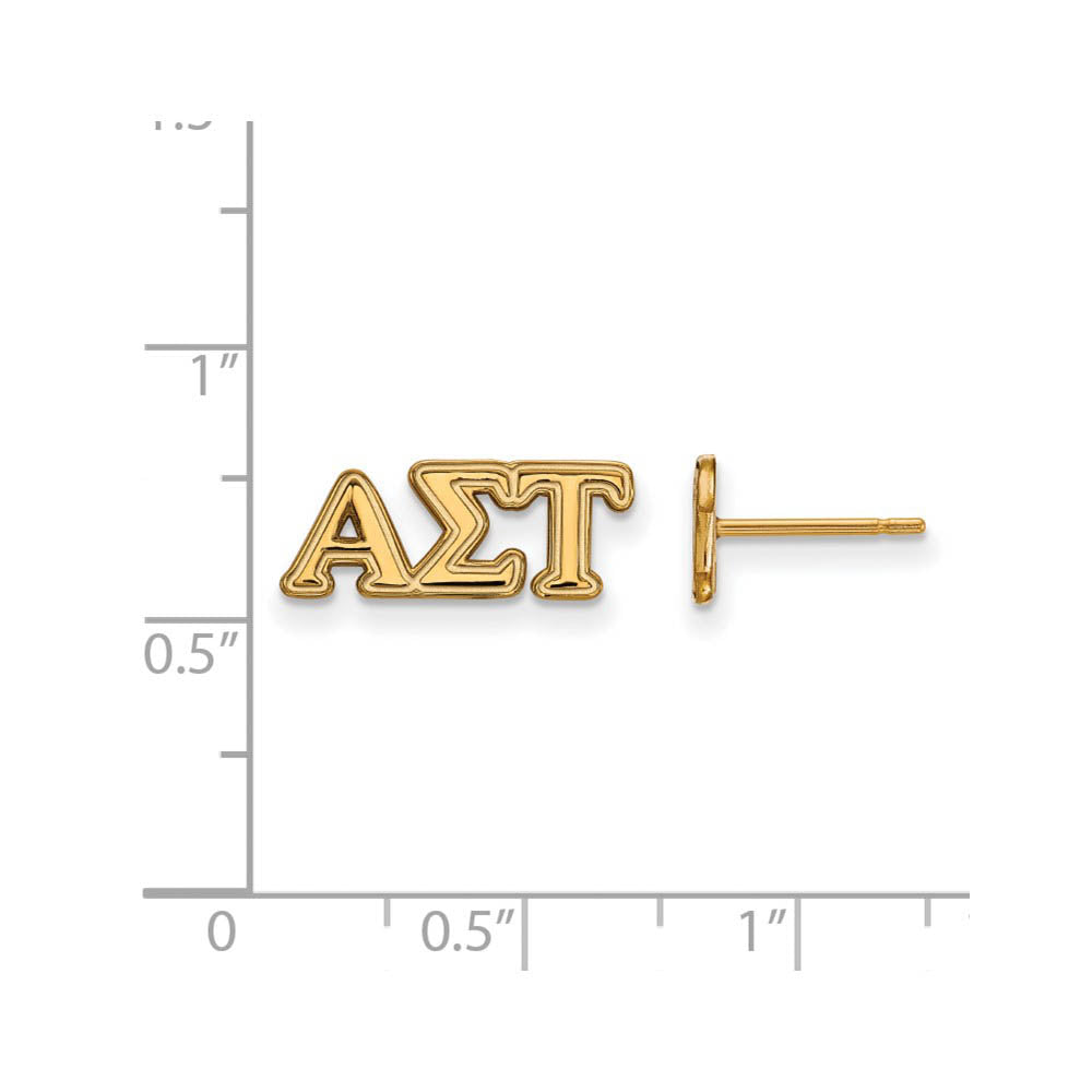 Alternate view of the 14K Plated Silver Alpha Sigma Tau XS Greek Letters Post Earrings by The Black Bow Jewelry Co.