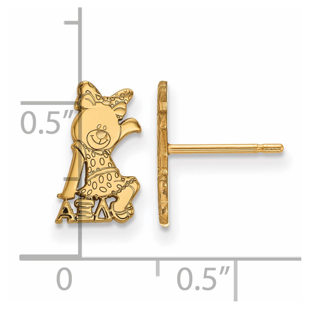 Alternate view of the 14K Plated Silver Alpha Xi Delta XS Post Earrings by The Black Bow Jewelry Co.