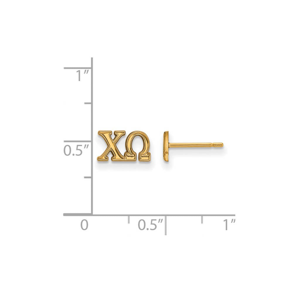 Alternate view of the 14K Plated Silver Chi Omega XS Greek Letters Post Earrings by The Black Bow Jewelry Co.