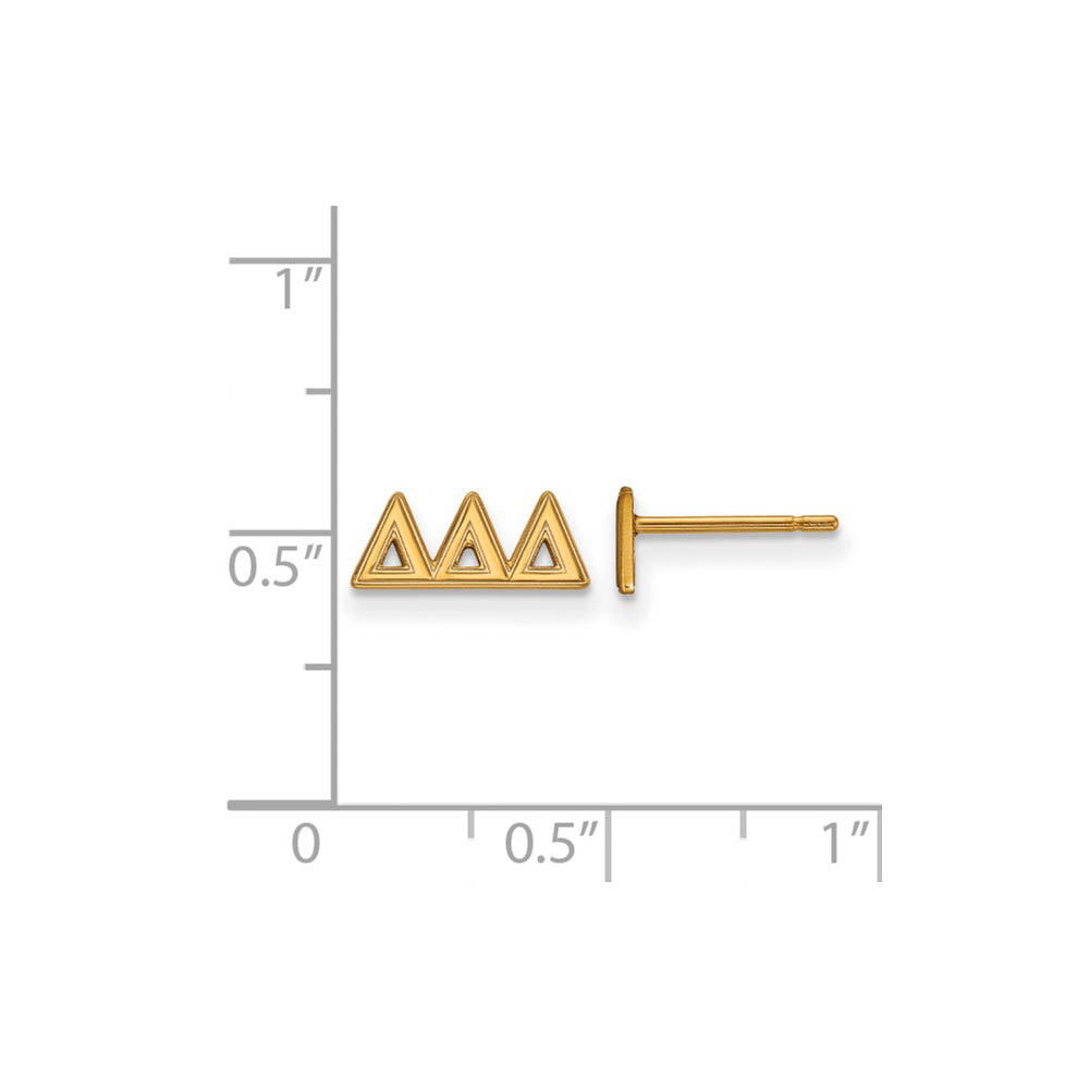 Alternate view of the 14K Plated Silver Delta Delta Delta XS Greek Letters Post Earrings by The Black Bow Jewelry Co.