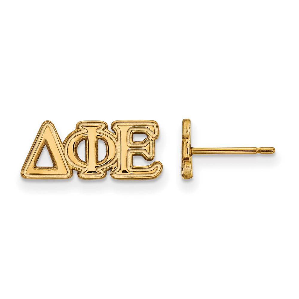 14K Plated Silver Delta Phi Epsilon XS Greek Letters Post Earrings, Item E17484 by The Black Bow Jewelry Co.