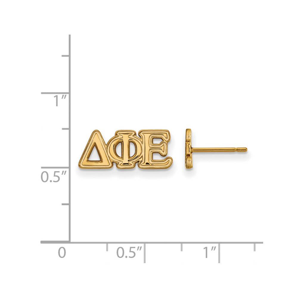 Alternate view of the 14K Plated Silver Delta Phi Epsilon XS Greek Letters Post Earrings by The Black Bow Jewelry Co.