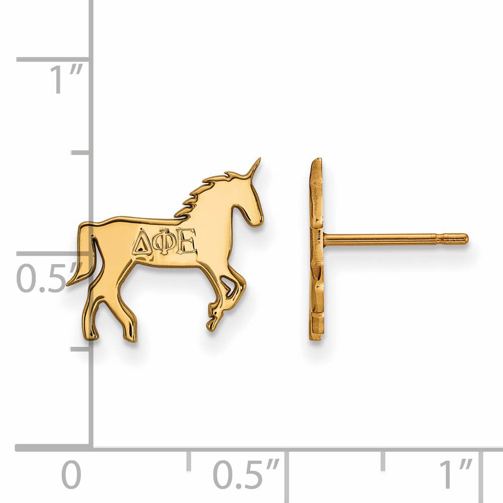 Alternate view of the 14K Plated Silver Delta Phi Epsilon XS Post Earrings by The Black Bow Jewelry Co.