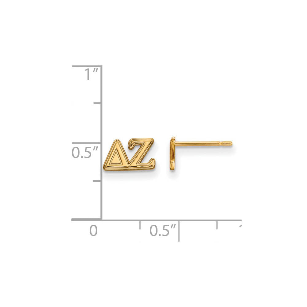 Alternate view of the 14K Plated Silver Delta Zeta XS Greek Letters Post Earrings by The Black Bow Jewelry Co.