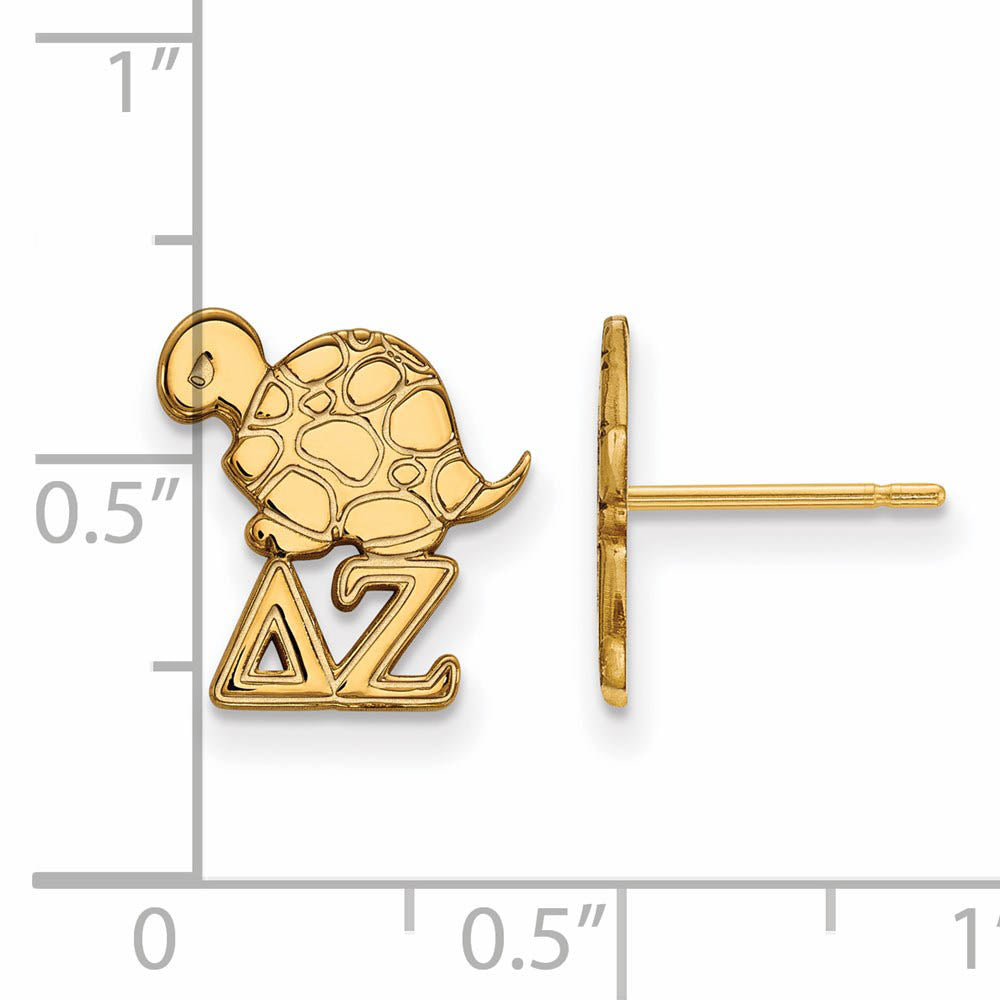 Alternate view of the 14K Plated Silver Delta Zeta XS Post Earrings by The Black Bow Jewelry Co.