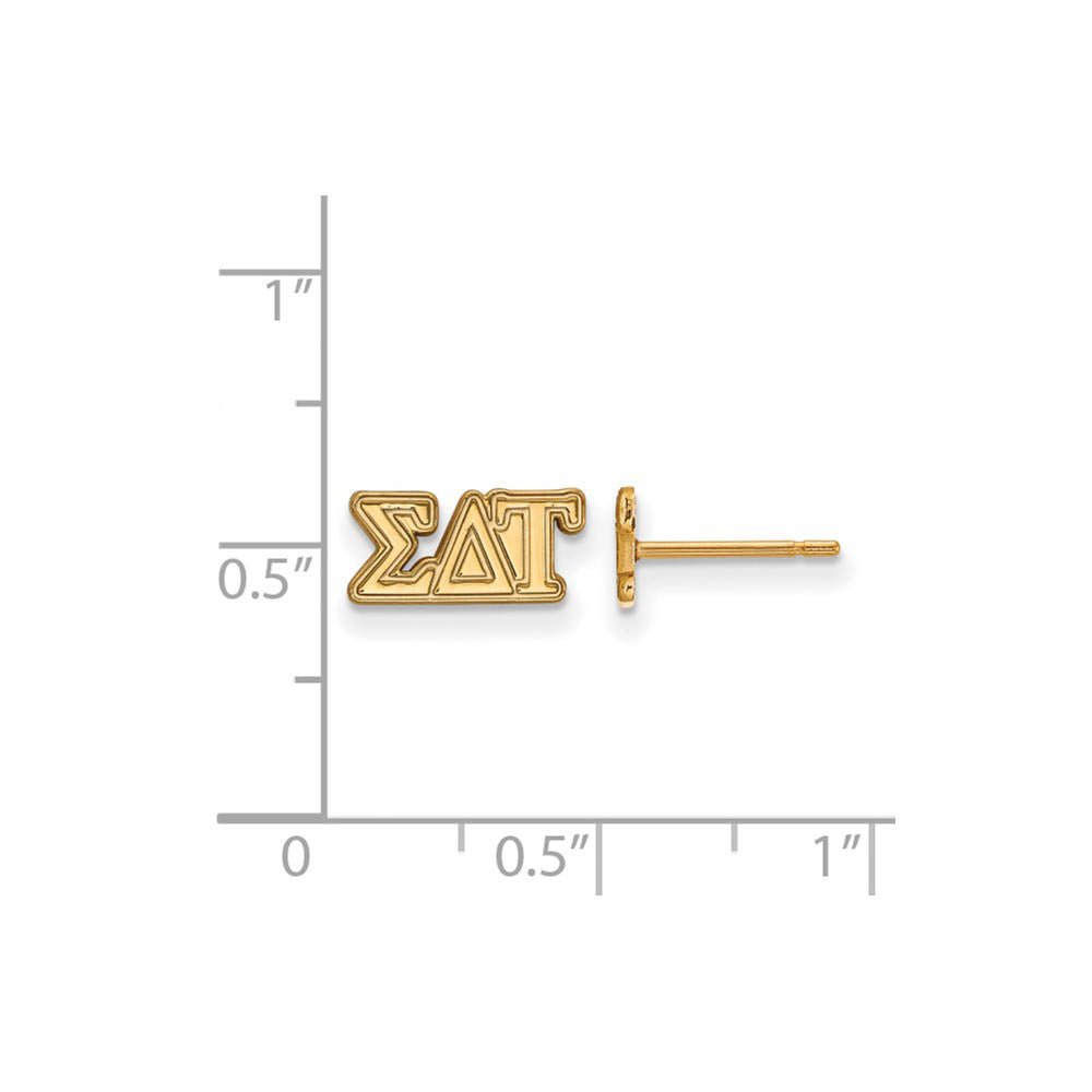 Alternate view of the 14K Plated Silver Sigma Delta Tau XS Greek Letters Post Earrings by The Black Bow Jewelry Co.