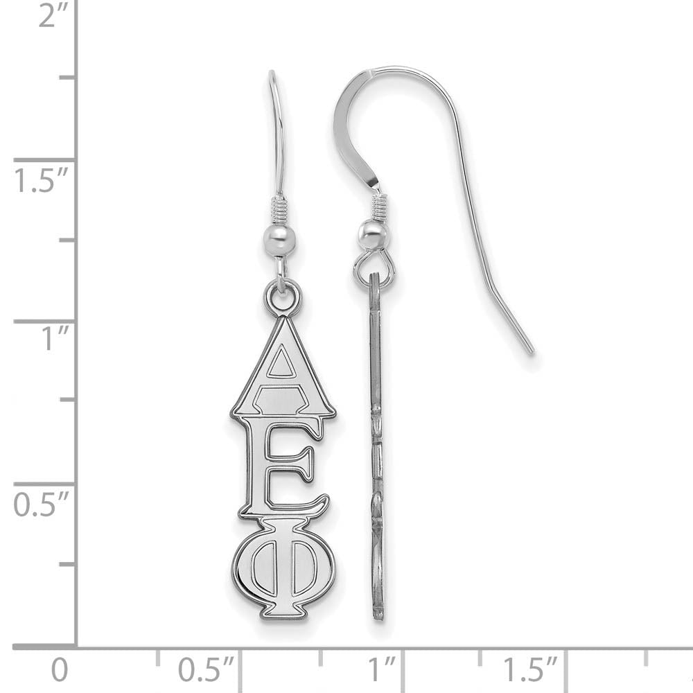 Alternate view of the Sterling Silver Alpha Epsilon Phi Dangle Medium Earrings by The Black Bow Jewelry Co.