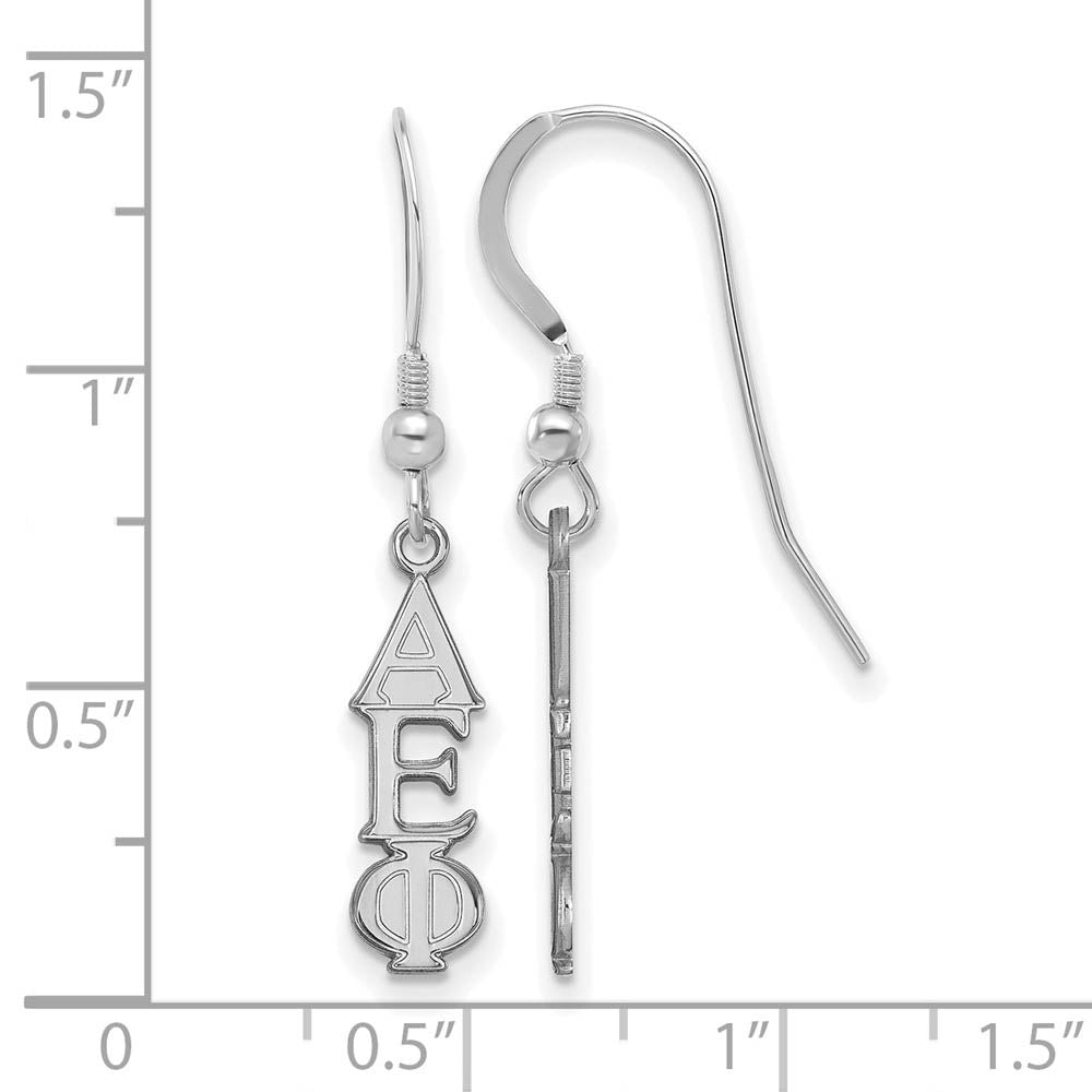 Alternate view of the Sterling Silver Small Alpha Epsilon Phi Dangle Earrings by The Black Bow Jewelry Co.