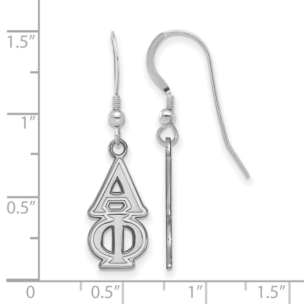 Alternate view of the Sterling Silver Alpha Phi Dangle Medium Earrings by The Black Bow Jewelry Co.