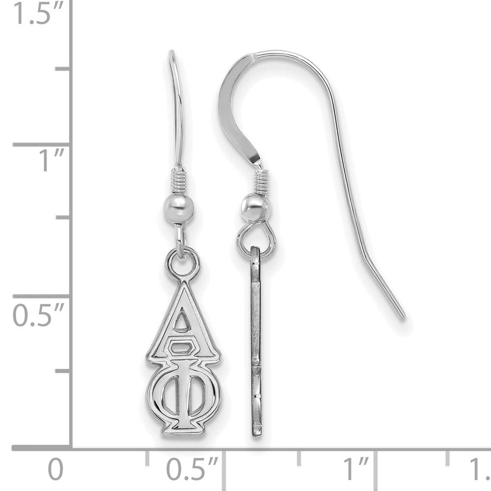 Alternate view of the Sterling Silver Small Alpha Phi Dangle Earrings by The Black Bow Jewelry Co.