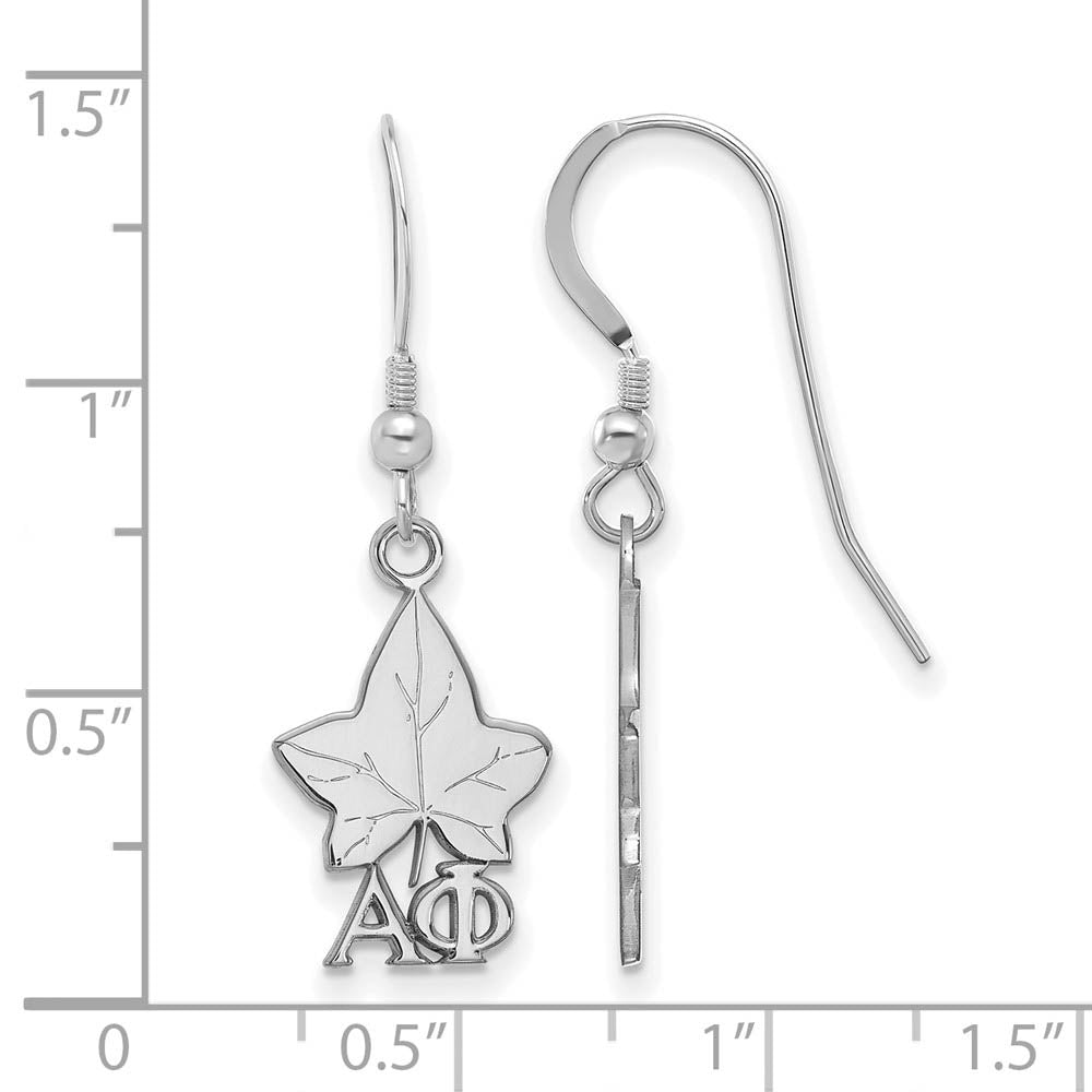 Alternate view of the Sterling Silver Alpha Phi Small Dangle Earrings by The Black Bow Jewelry Co.