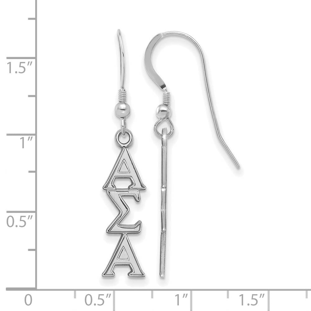 Alternate view of the Sterling Silver Alpha Sigma Alpha Dangle Medium Earrings by The Black Bow Jewelry Co.
