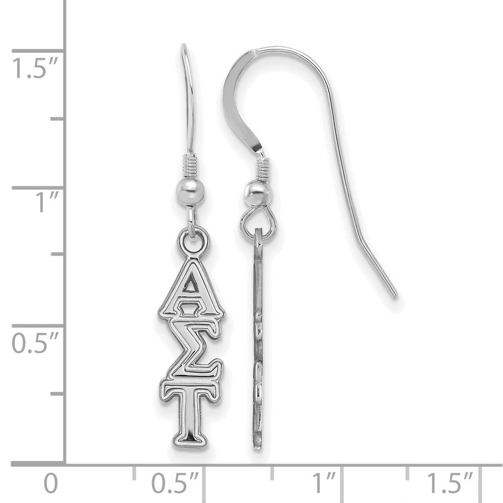 Alternate view of the Sterling Silver Small Alpha Sigma Tau Dangle Earrings by The Black Bow Jewelry Co.