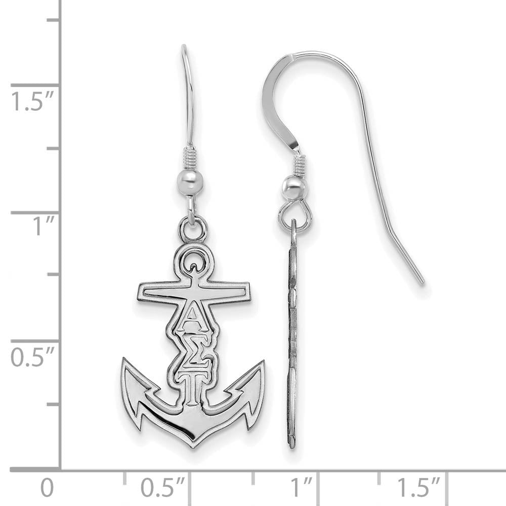 Alternate view of the Sterling Silver Alpha Sigma Tau Small Dangle Earrings by The Black Bow Jewelry Co.