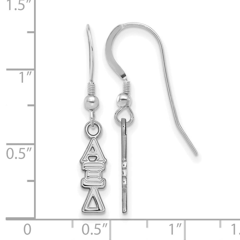 Alternate view of the Sterling Silver Small Alpha Xi Delta Dangle Earrings by The Black Bow Jewelry Co.