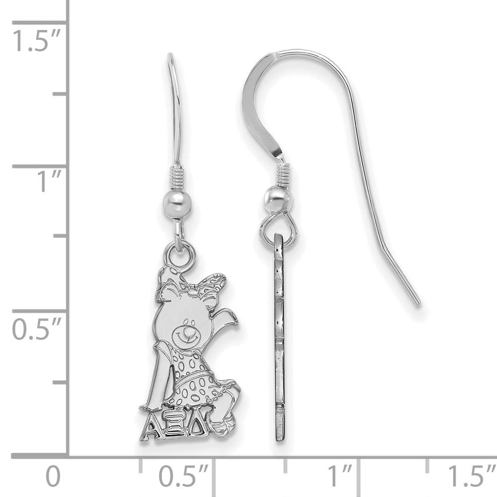 Alternate view of the Sterling Silver Alpha Xi Delta Small Dangle Earrings by The Black Bow Jewelry Co.