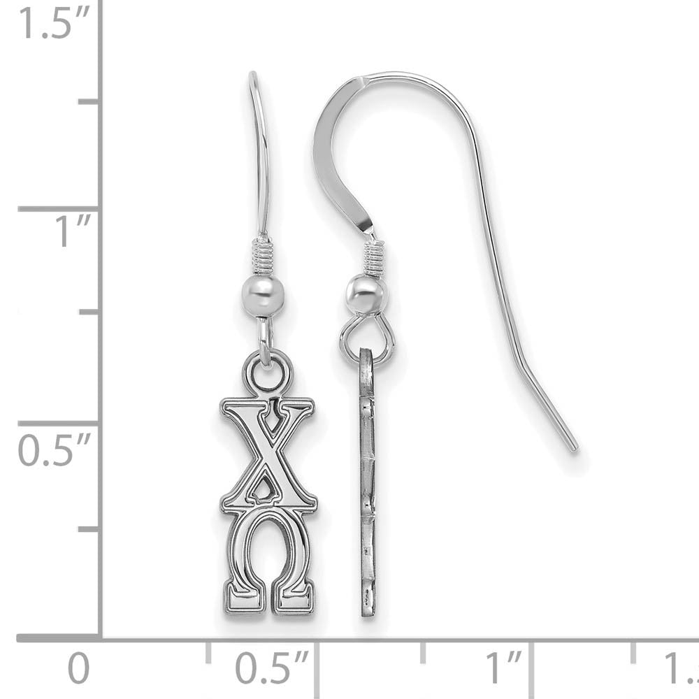 Alternate view of the Sterling Silver Small Chi Omega Dangle Earrings by The Black Bow Jewelry Co.