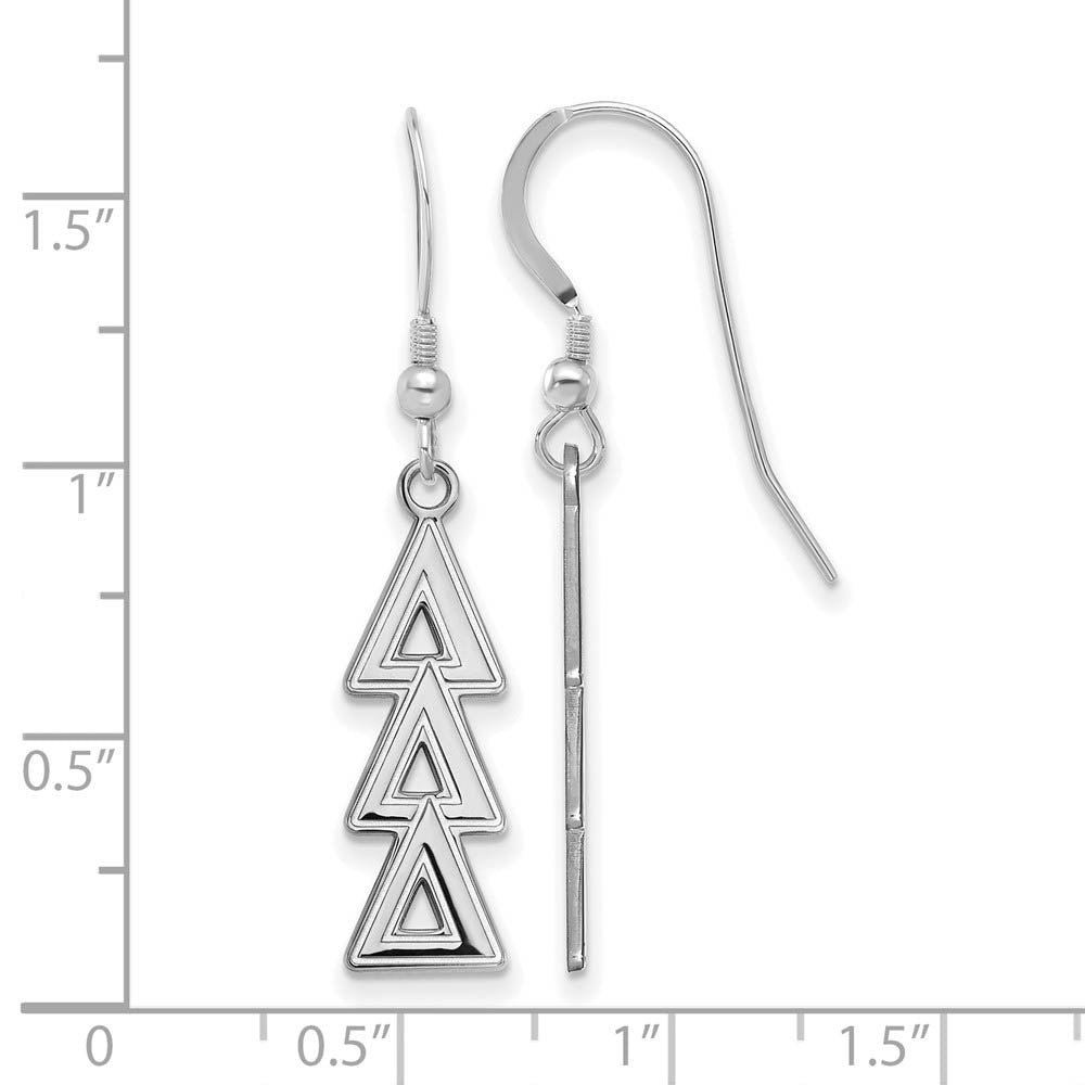Alternate view of the Sterling Silver Delta Delta Delta Dangle Medium Earrings by The Black Bow Jewelry Co.