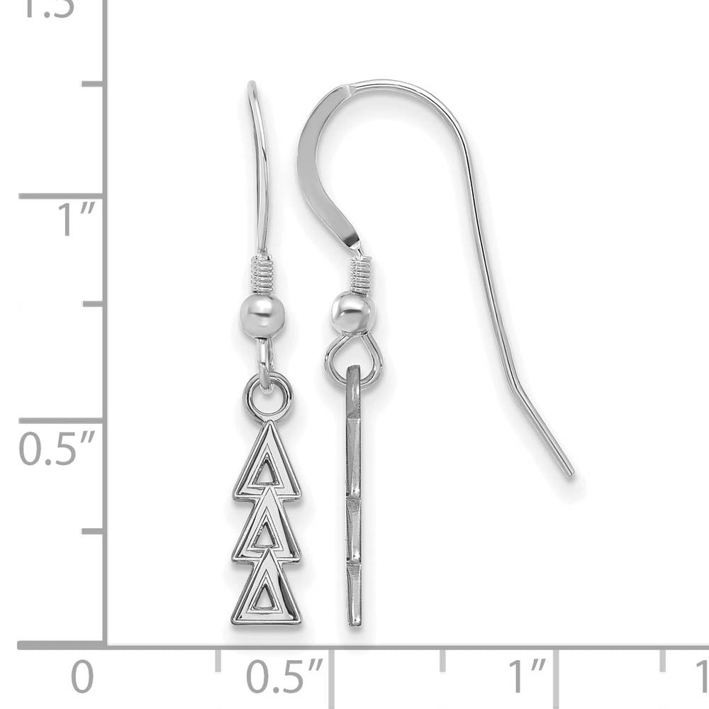 Alternate view of the Sterling Silver Small Delta Delta Delta Dangle Earrings by The Black Bow Jewelry Co.