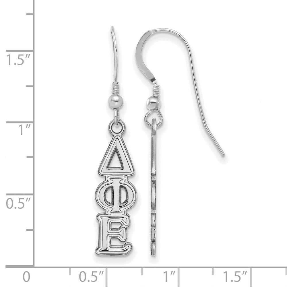 Alternate view of the Sterling Silver Delta Phi Epsilon Dangle Small Earrings by The Black Bow Jewelry Co.