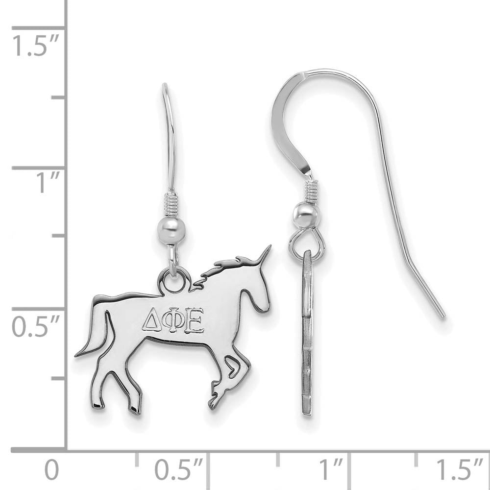 Alternate view of the Sterling Silver Delta Phi Epsilon Small Dangle Earrings by The Black Bow Jewelry Co.