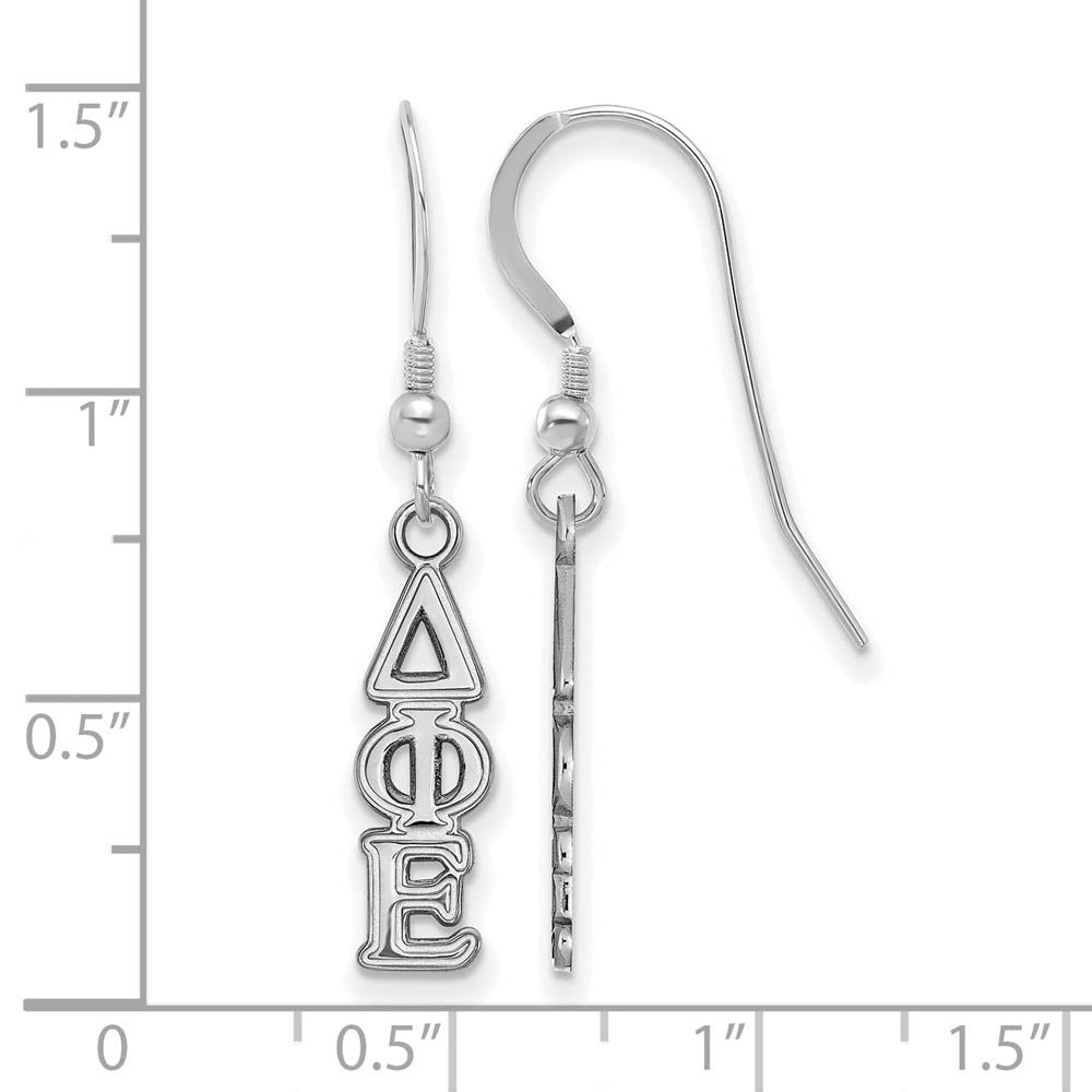 Alternate view of the Sterling Silver Delta Phi Epsilon XS Dangle Earrings by The Black Bow Jewelry Co.