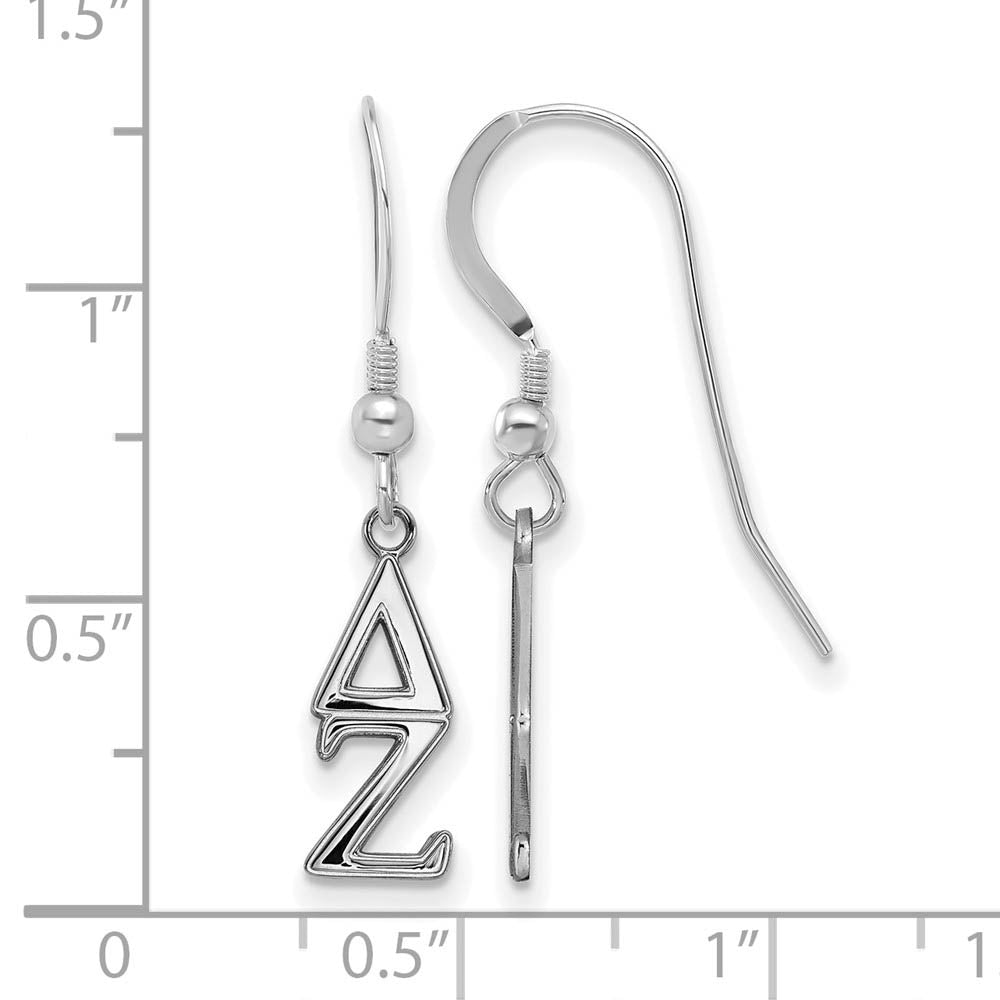 Alternate view of the Sterling Silver Delta Zeta XS Dangle Earrings by The Black Bow Jewelry Co.