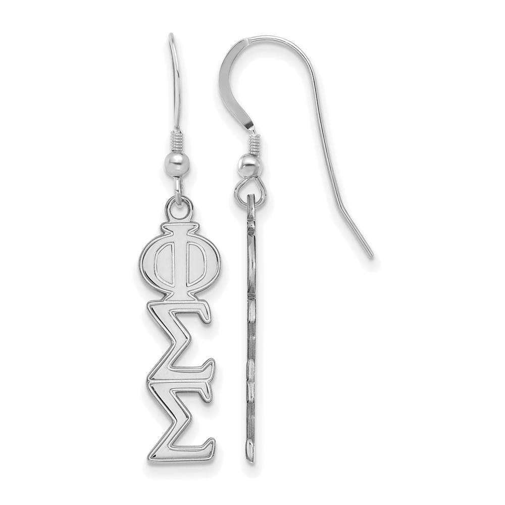 Sterling Silver Phi Sigma Sigma Dangle Medium Earrings, Item E17569 by The Black Bow Jewelry Co.