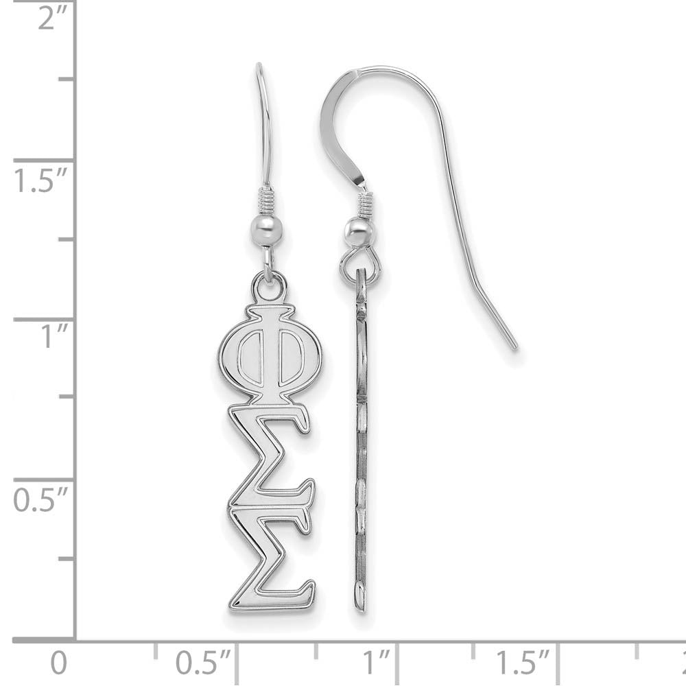 Alternate view of the Sterling Silver Phi Sigma Sigma Dangle Medium Earrings by The Black Bow Jewelry Co.