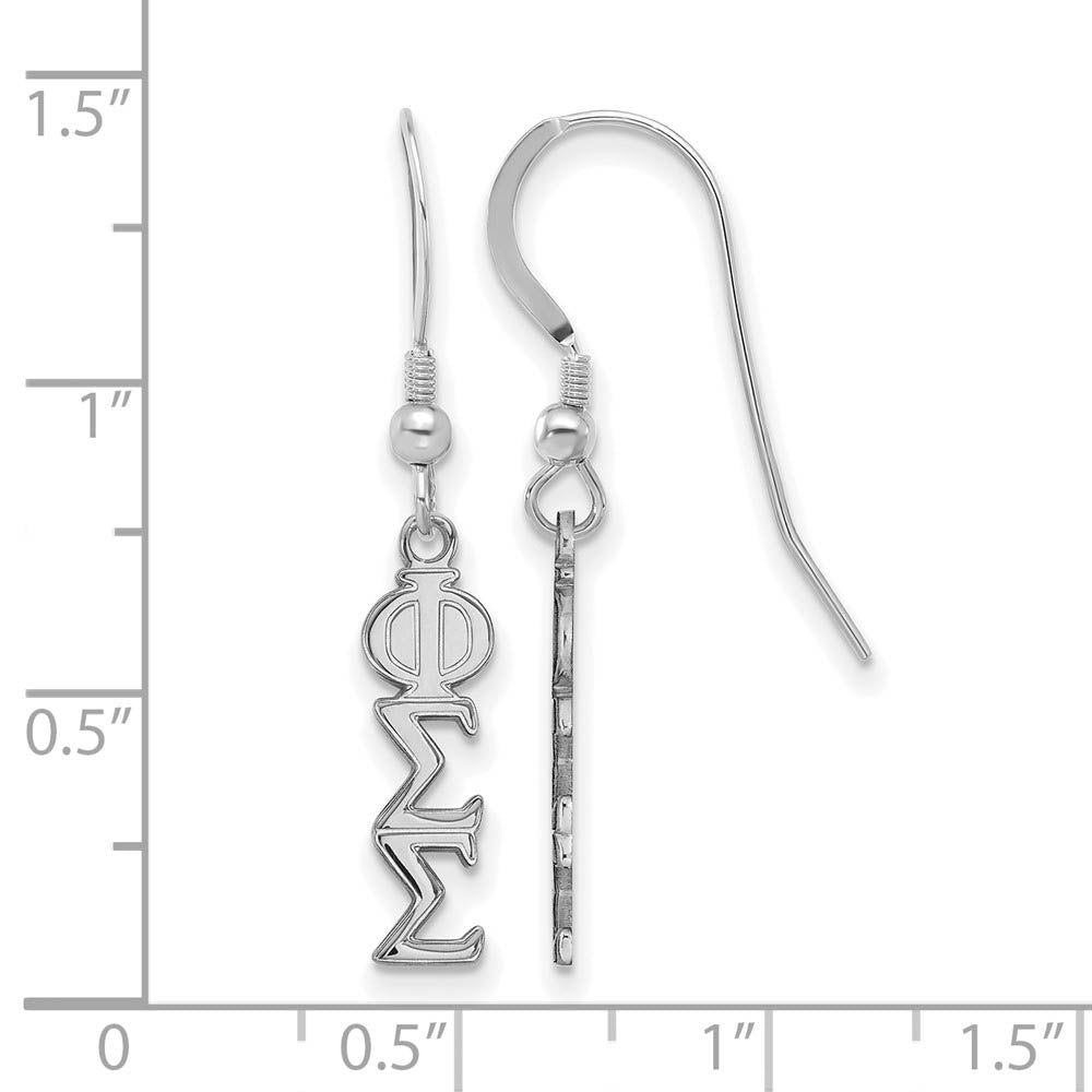 Alternate view of the Sterling Silver Small Phi Sigma Sigma Dangle Earrings by The Black Bow Jewelry Co.