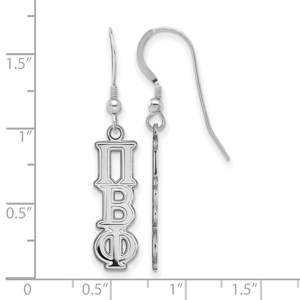 Alternate view of the Sterling Silver Pi Beta Phi Dangle Small Earrings by The Black Bow Jewelry Co.