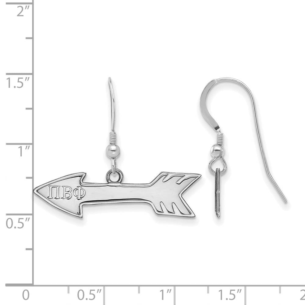 Alternate view of the Sterling Silver Pi Beta Phi Small Dangle Earrings by The Black Bow Jewelry Co.
