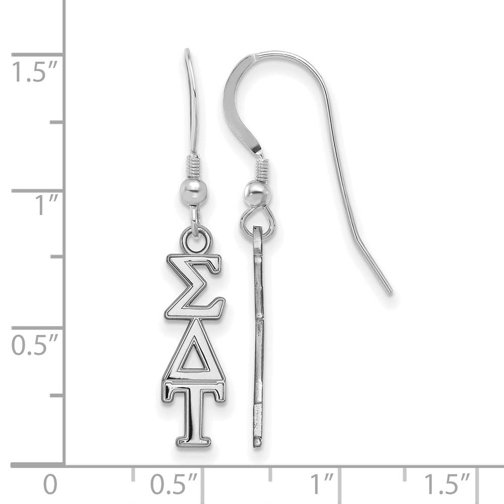 Alternate view of the Sterling Silver Sigma Delta Tau XS Dangle Earrings by The Black Bow Jewelry Co.