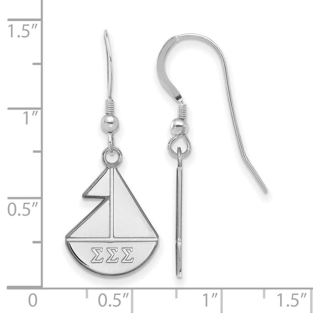 Alternate view of the Sterling Silver Sigma Sigma Sigma Small Dangle Earrings by The Black Bow Jewelry Co.