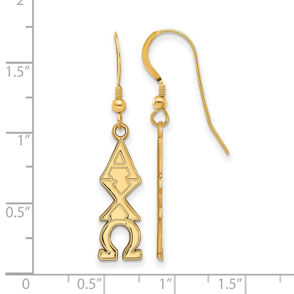 Alternate view of the 14K Plated Silver Alpha Chi Omega Dangle Small Earrings by The Black Bow Jewelry Co.
