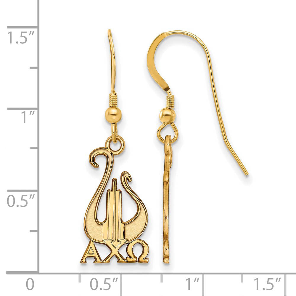 Alternate view of the 14K Plated Silver Alpha Chi Omega Medium Dangle Earrings by The Black Bow Jewelry Co.